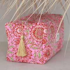 Trousse de toilette blockprint Fez fleur rose L