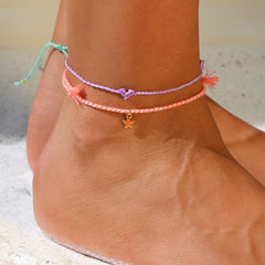 Bracelet de cheville love ibiza heart lilas