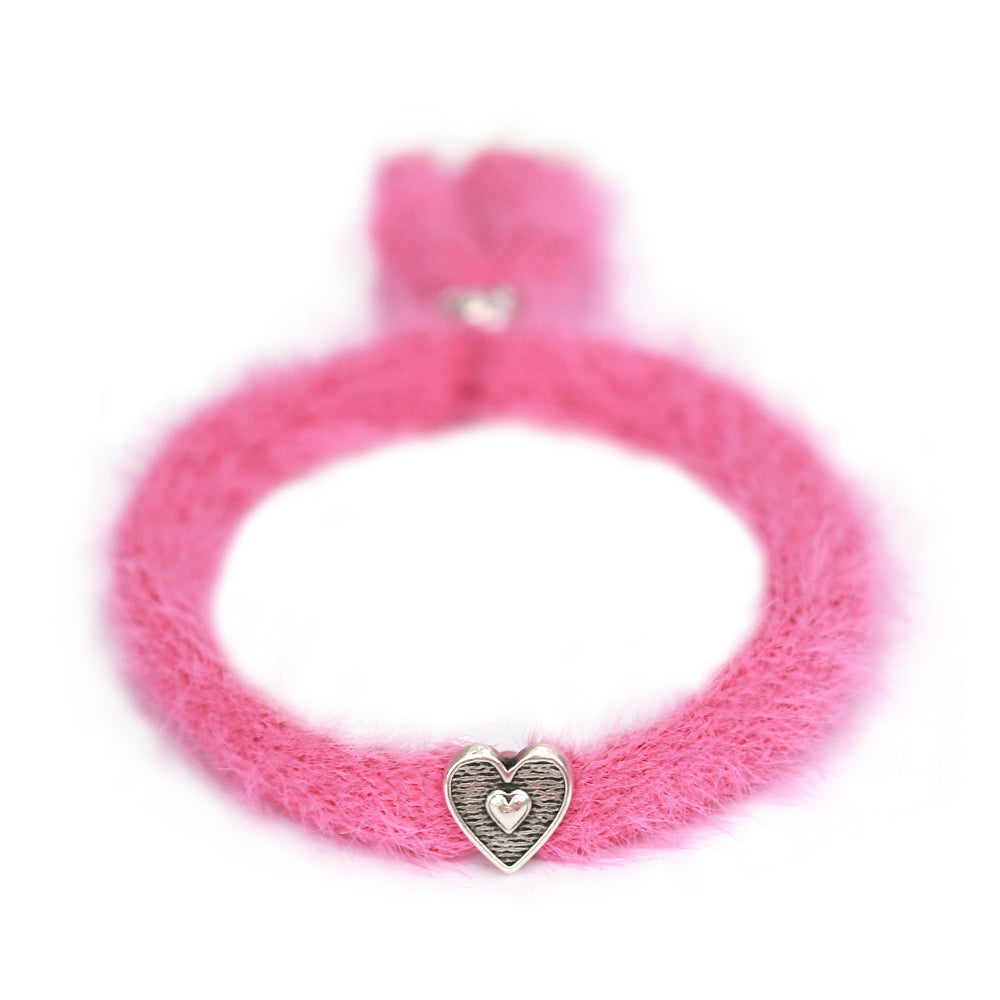 Armband fluffy roze zilver