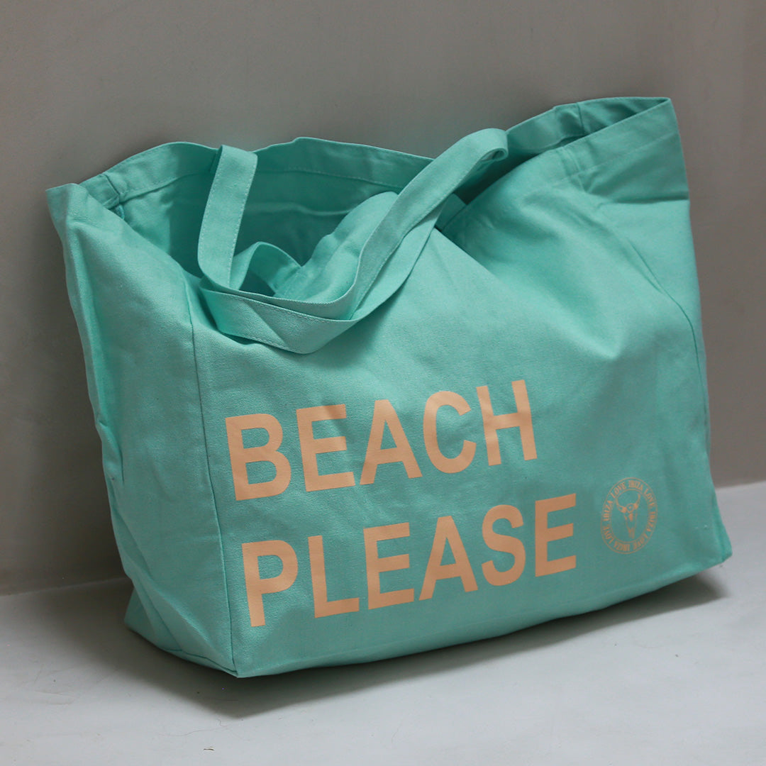 Canvas strandtas beach please turquoise peach