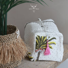 Trousse de toilette blockprint Fez palm white M