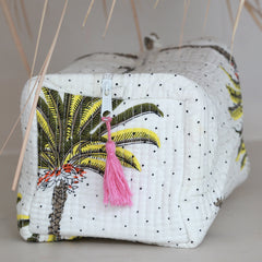 Trousse de toilette blockprint Fez palm white M