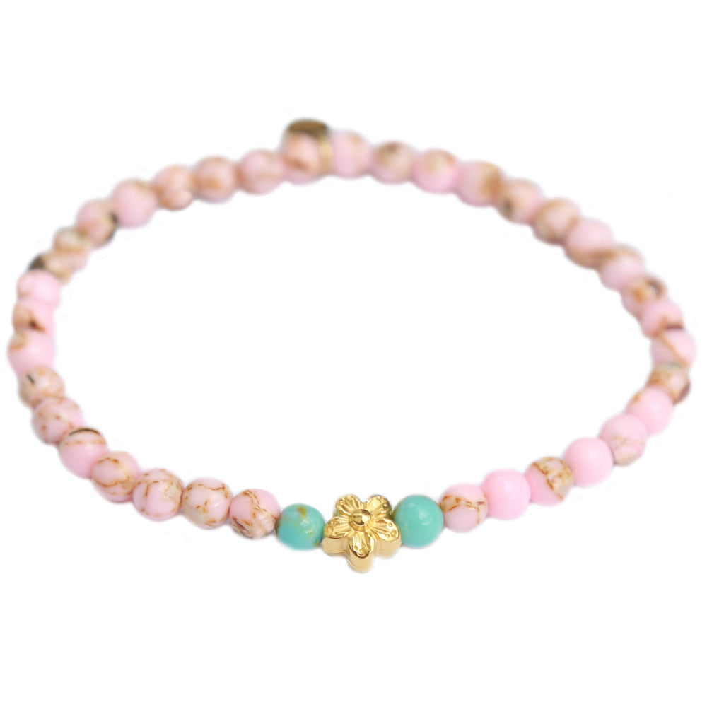 Armband rosa Stein Blume Gold