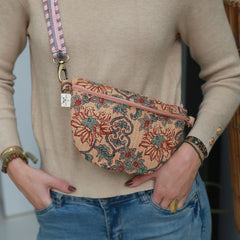 Crossbody tas flower beige