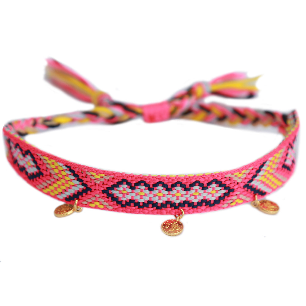 Enkelbandje cotton aztec pink golden coin