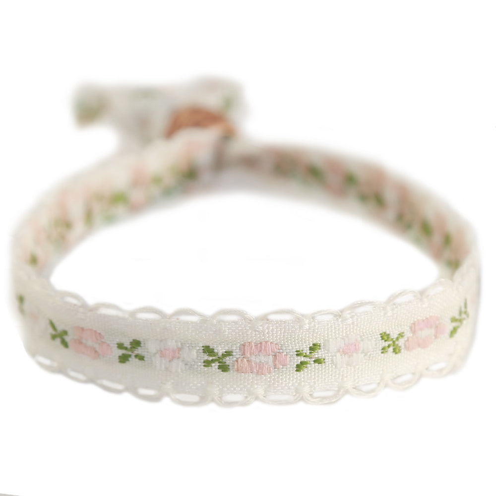 Woven bracelet cotton flower white pastel