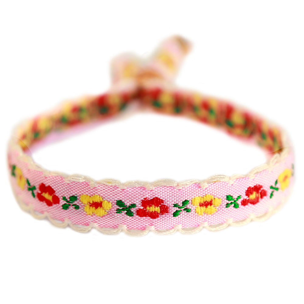 Geweven armband cotton flower roze