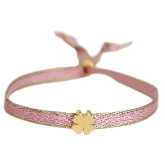 Bracelet tissé trèfle rose