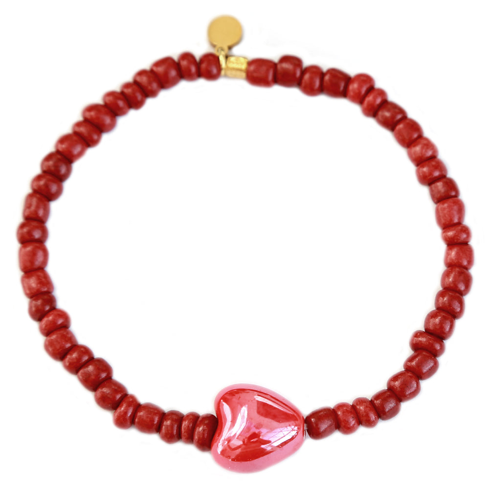 Bracelet stone heart red