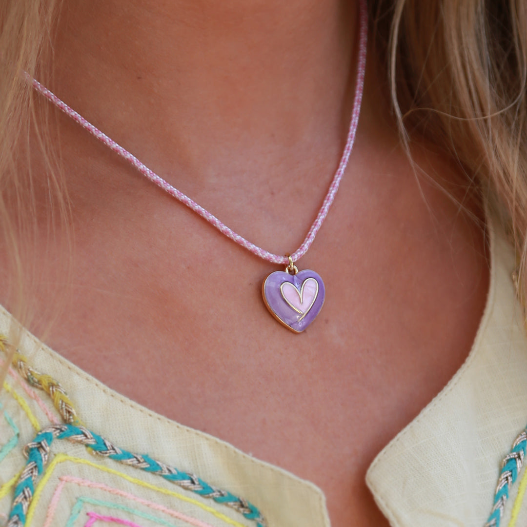 Collier samos coeur rose lilas