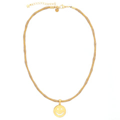 Collier smiley beige doré