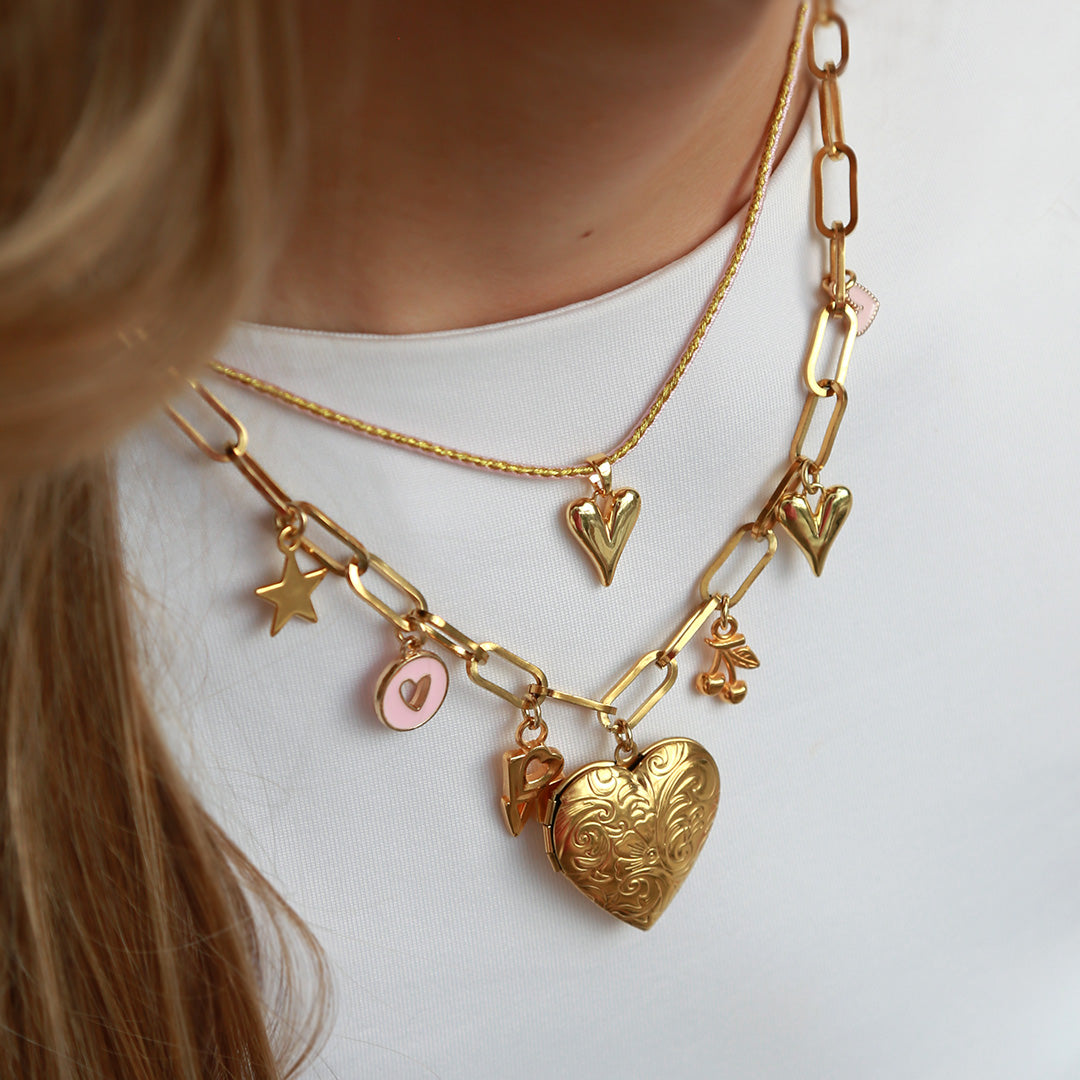 Gouden schakelketting love heart