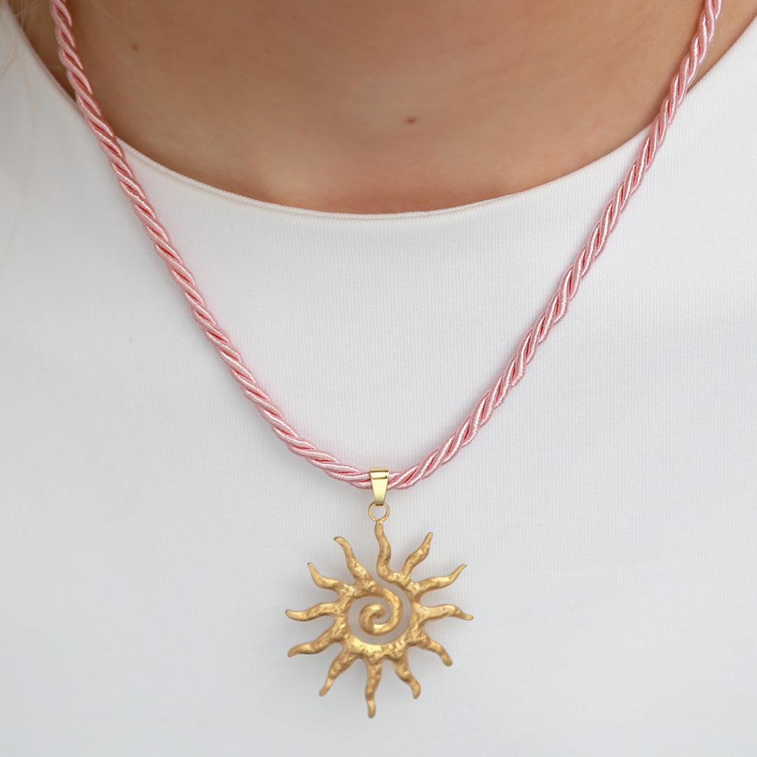 Statement necklace with sun pink