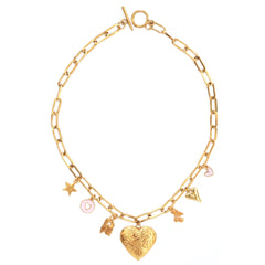 Gouden schakelketting love heart