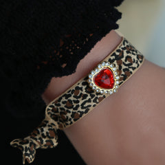 Bracelet léopard strass rouge