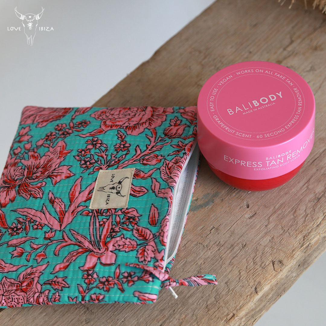 Trousse de maquillage fleur turquoise