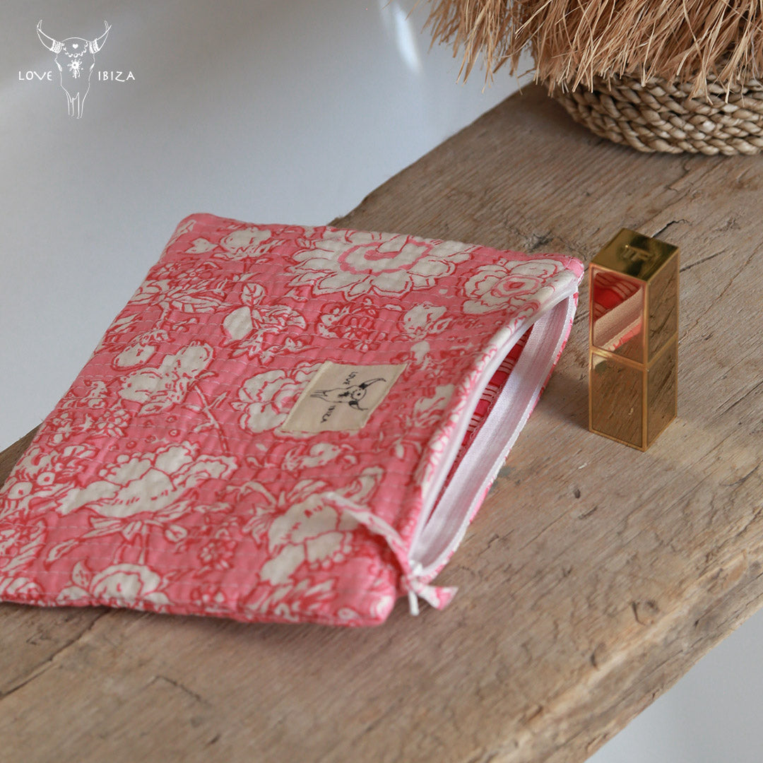 Trousse de maquillage fleur rose clair