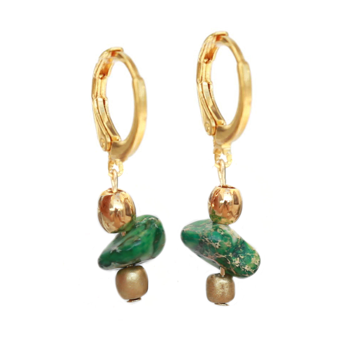 Boucles d'oreilles dorées vedra marbre vert