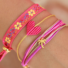 Gewebtes armband flower pink yellow