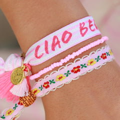 Woven bracelet cotton flower pink