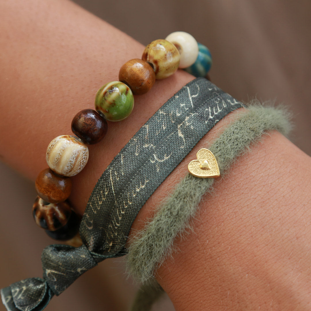 Fluffy olive green bracelet