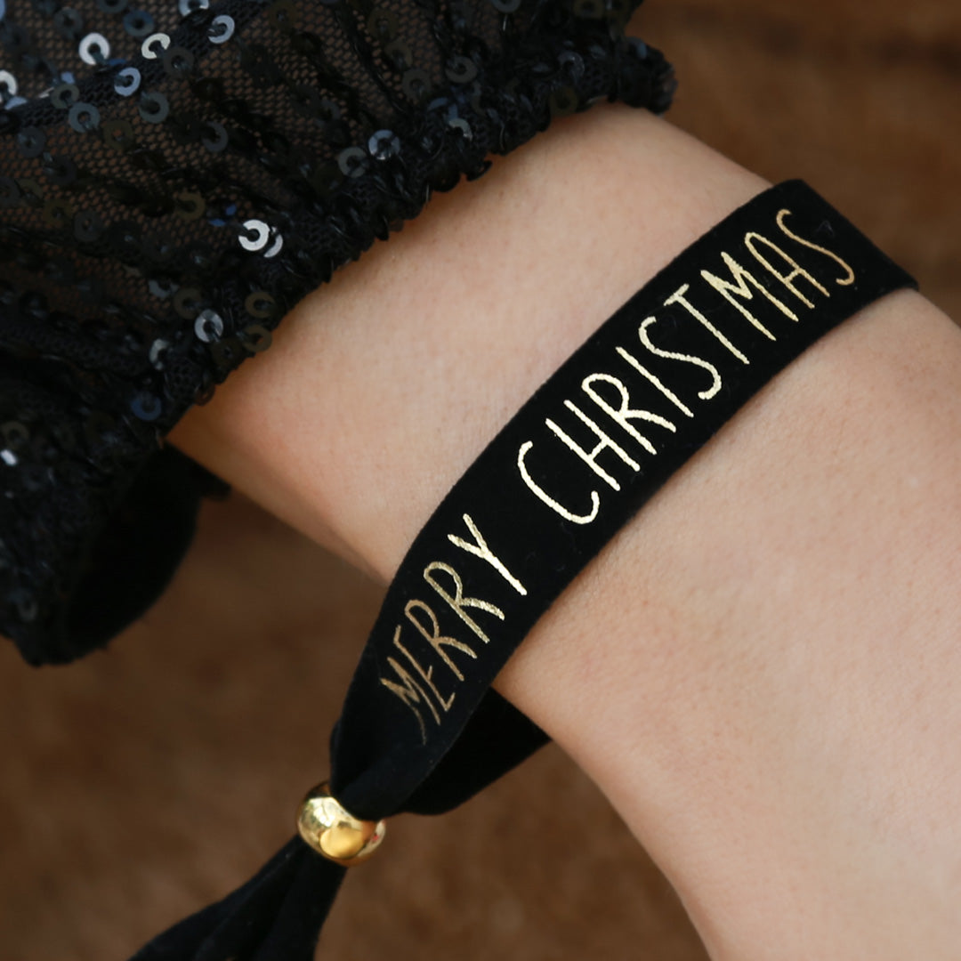 Suède armbandje Merry Christmas black