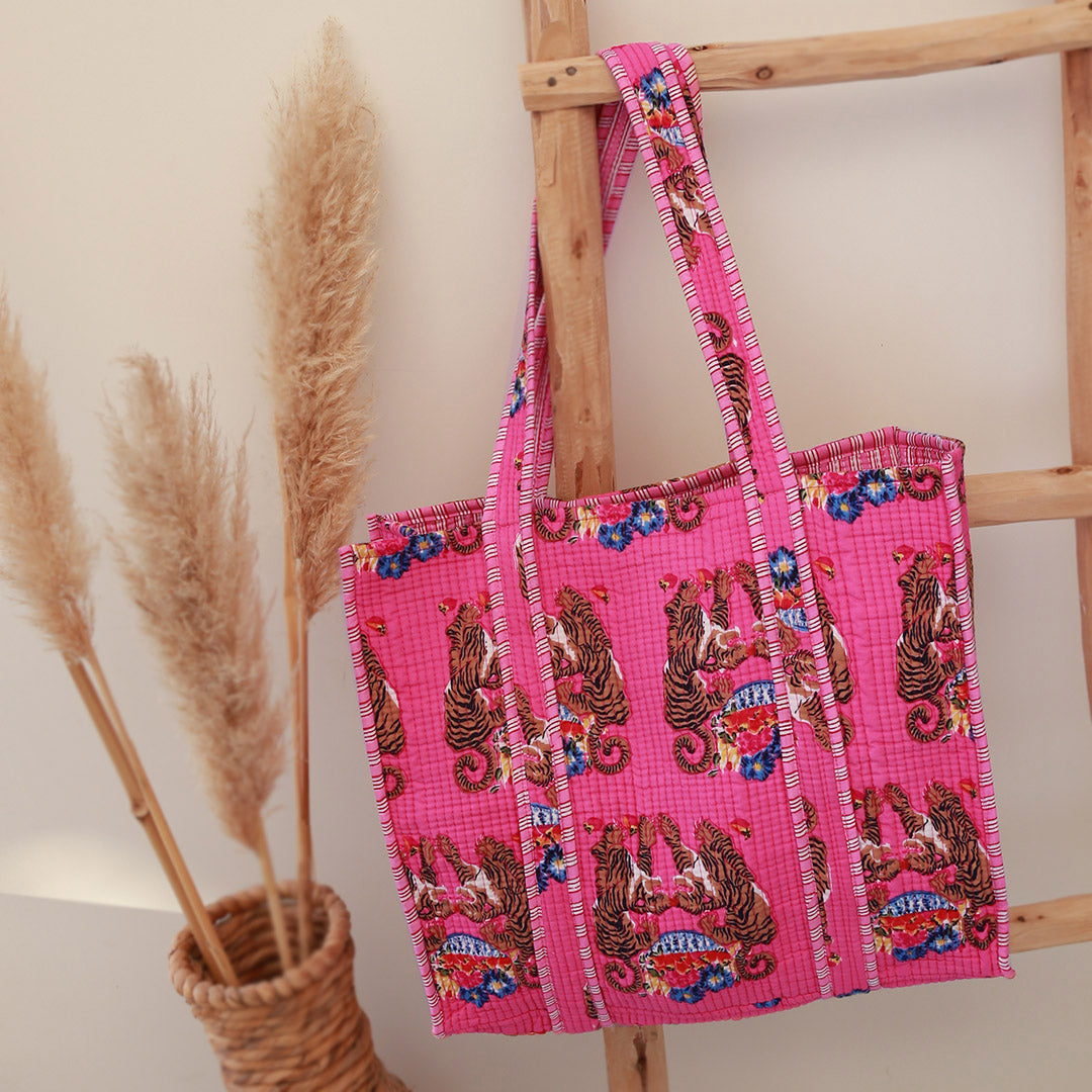 Blockprint shoulder bag leopard pink