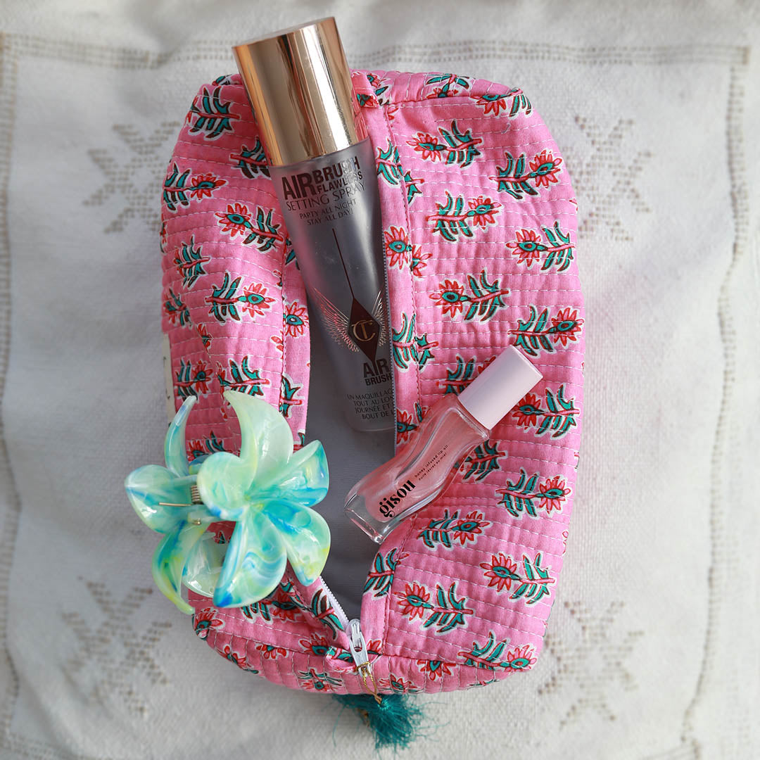 Trousse de toilette Blockprint Fez summer rose M