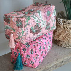 Blockprint toiletry bag Fez summer pink M