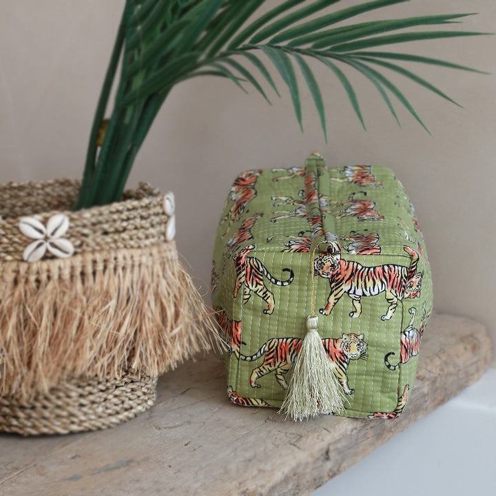 Trousse de toilette Blockprint Fez Léopard olive M