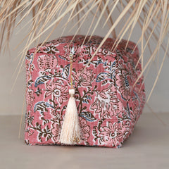 Blockprint toiletry bag Fez old pink L