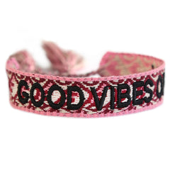 Geweven armband good vibes only wine red