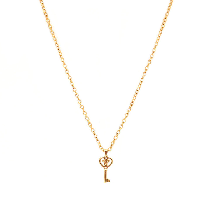 Gold necklace heart key