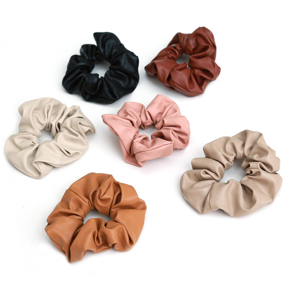 Scrunchie faux leather caramel