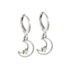 Silver earrings large moon and star