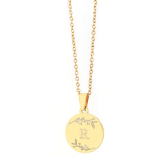 Gegraveerde ketting goud - floral initial