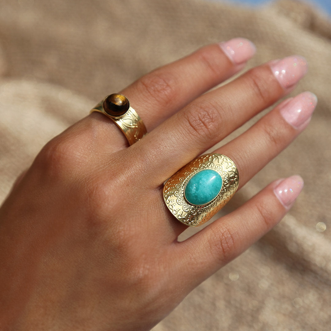 Ring boho amazonite gold