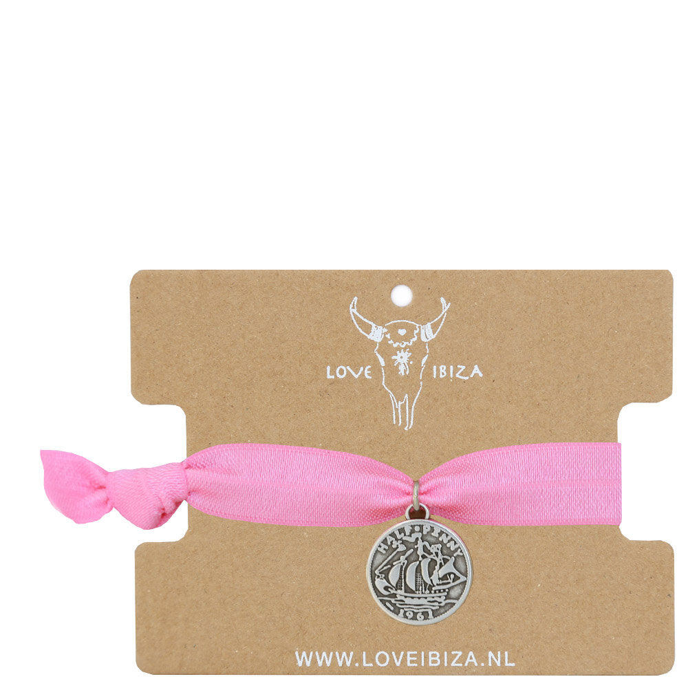 Bracelet Ibiza soft pink coin argent