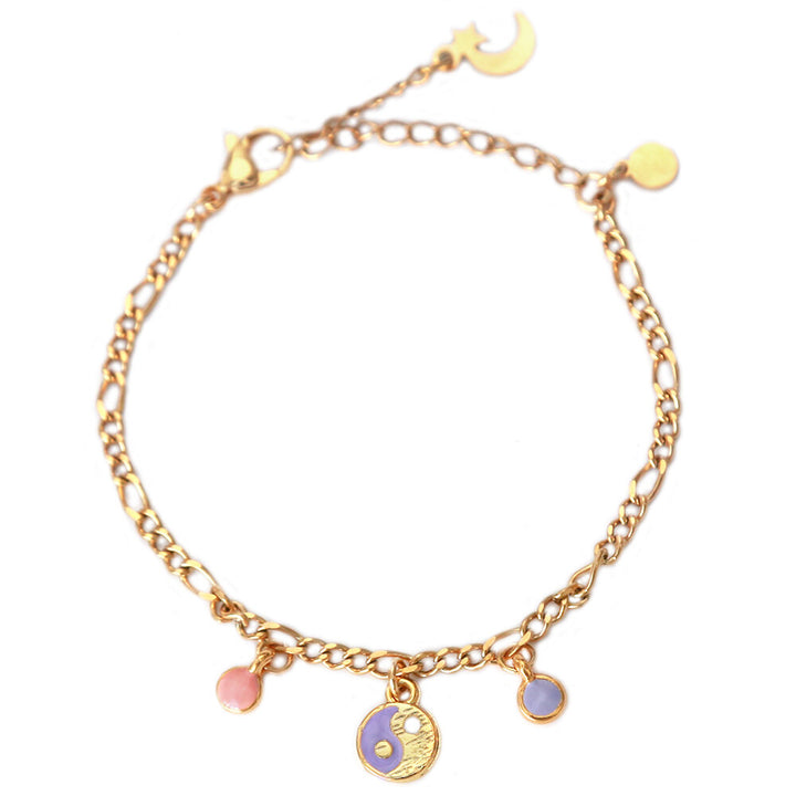 Gouden armband yinyang lila