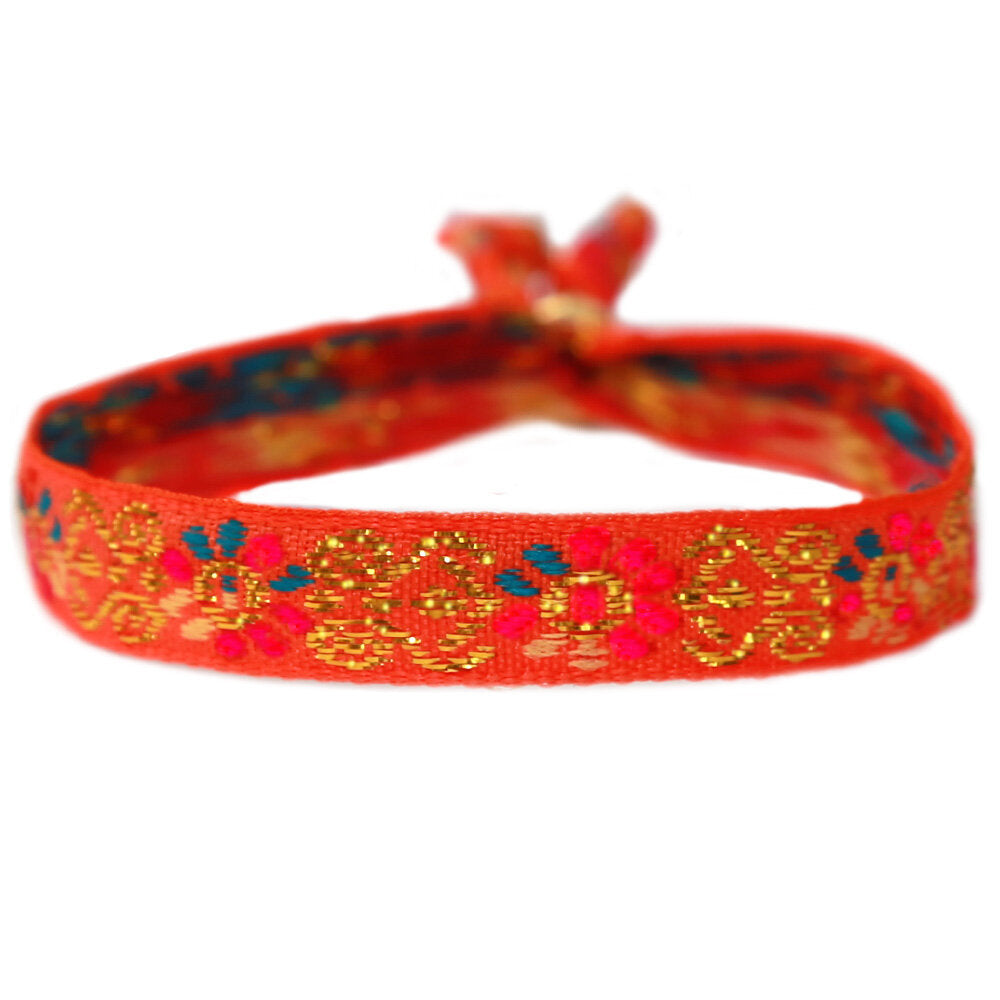 Geweven armbandje flower orange