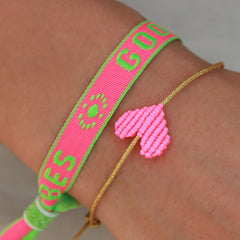 Geweven armbandje good vibes neon