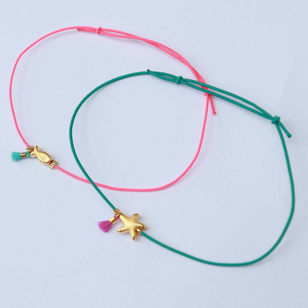 Anklets set green pink