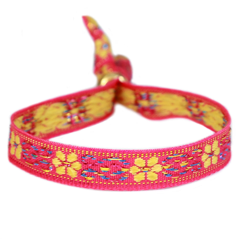 Bracelet tissé  flower pink yellow